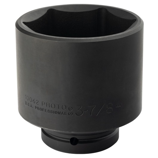 PROTO J10062 large black impact socket, 3-7/8 inch size, photography on white background, front angle