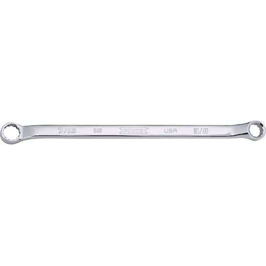PROTO J1012A chrome double box end wrench, 7/16 x 3/8 size, front angle on white background.