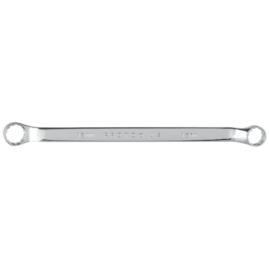 PROTO J1064M double box end wrench, 13mm and 15mm, silver, top view on white background.
