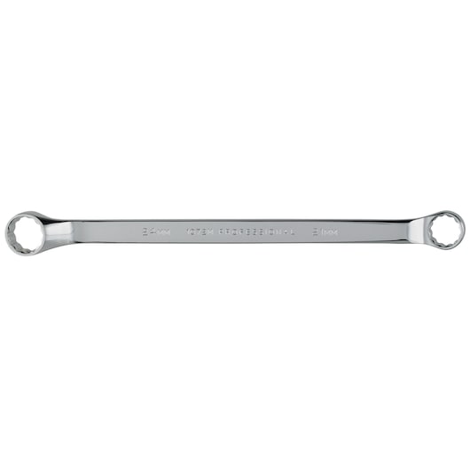 PROTO J1072M double box-end wrench, 24mm and 21mm, chrome finish, product front angle on white background.