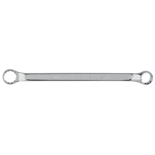 PROTO J1077M double box end wrench, polished chrome, two ring ends, photographed flat on white background.