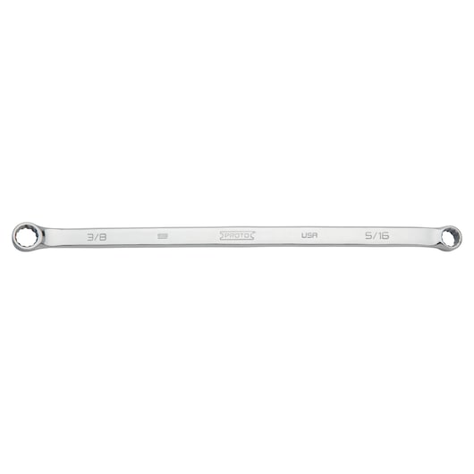 PROTO J111012L box end wrench, silver finish, dual size 3/8 and 5/16, side angle on white background.