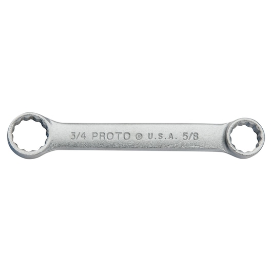 PROTO J1131 double box-end wrench, silver finish, straight-on angle, 3/4 and 5/8 sizes visible.