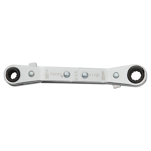 PROTO J1179T ratcheting box wrench, silver finish, top view on white background