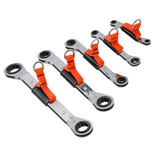 6 & 12-Point Tethered Double Box Ratcheting Offset Wrench Set (5 pc.)