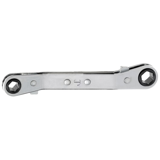 PROTO J1181-A double box end ratcheting wrench, chrome finish, side view, white background.