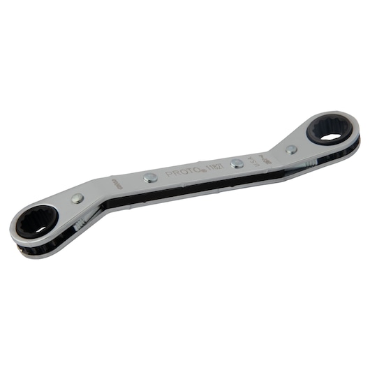 PROTO J1182T double box-end ratcheting wrench, silver finish, product photography, angled view.