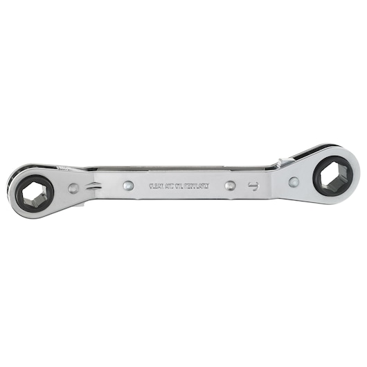 Photo of PROTO J1183MA-A double box-end ratcheting wrench, chrome finish, side view on white background.