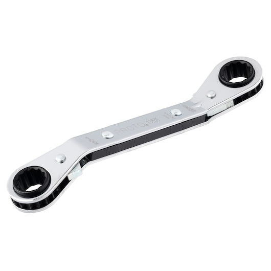PROTO J1183T double box end ratcheting wrench, silver metal, photographed at an angle on white background.
