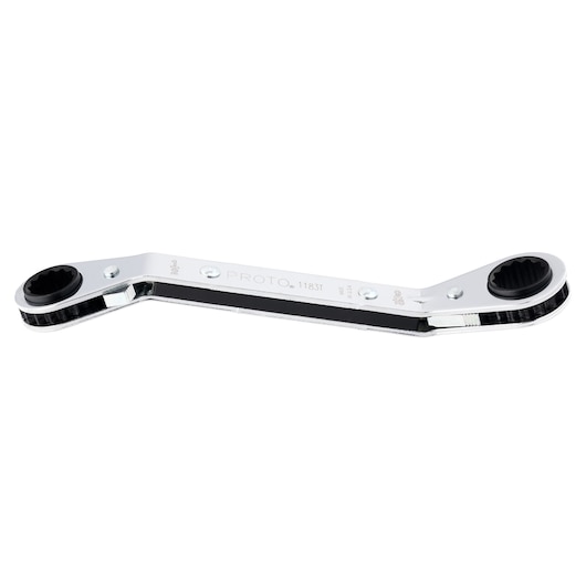 Photo of PROTO J1183T offset box end wrench, chrome finish, double box ends, shown on white background.
