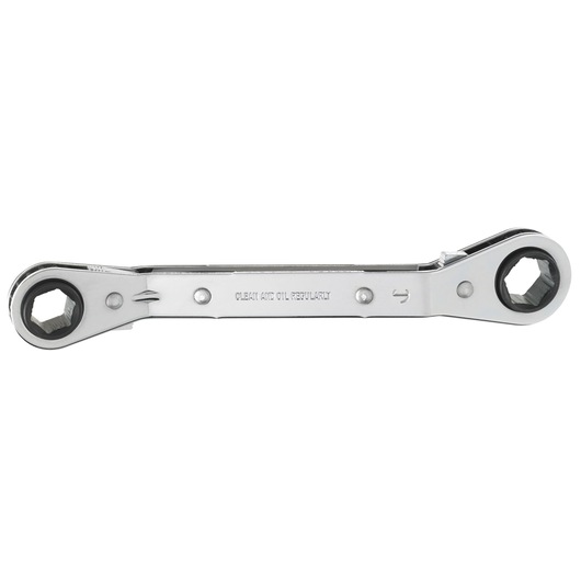 PROTO J1184MA-A chrome double box ratcheting wrench, photography, side angle on white background.