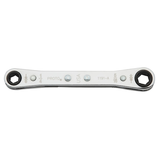 PROTO J1191-A double box ratcheting wrench, silver finish, top view on white background.