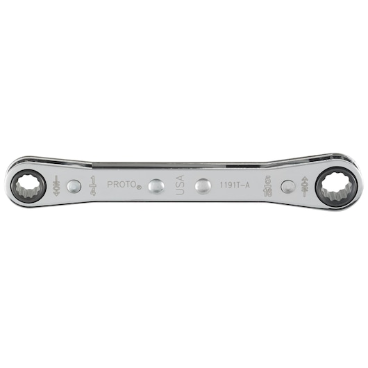 PROTO J1191T-A ratcheting box wrench, chrome finish, dual closed ends, photo on white background.