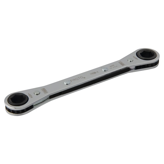 Photo of PROTO J1192M-A double box end ratcheting wrench, chrome finish, angled view on white background.