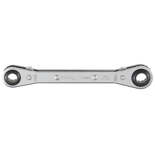 PROTO J1192MLO double box end ratcheting wrench, silver, photography on white background.