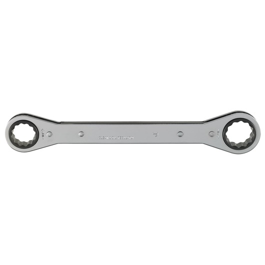 PROTO J1195-A double box end ratcheting wrench, chrome finish, photography on white background, tool category.