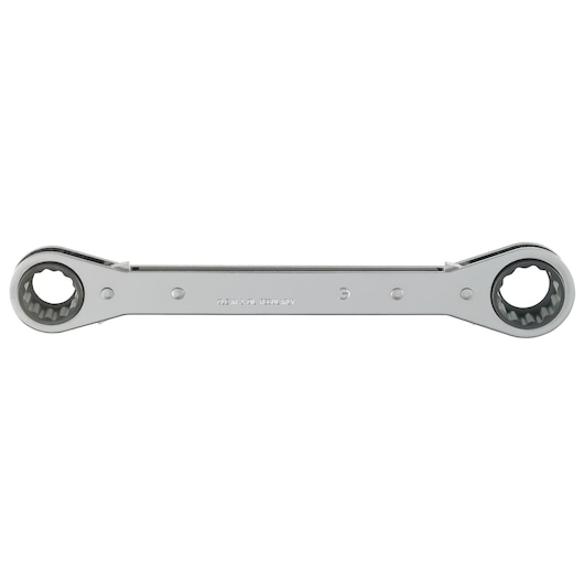PROTO J1195LO double box end ratcheting wrench, chrome finish, straight-on angle, on white background.