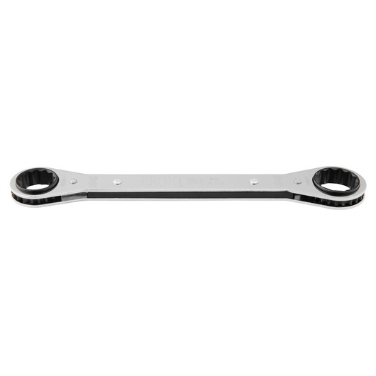 PROTO J1197-A double box end ratcheting wrench, chrome finish, product side view on white background.