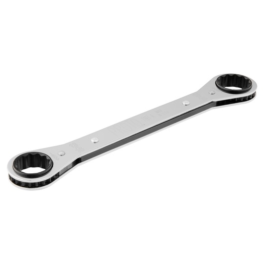 PROTO J1197-A chrome double box end wrench, photo of tool on white background.