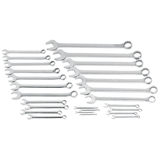 PROTO J1200-80ASD combination wrench set, silver finish, assorted sizes, photography on white background