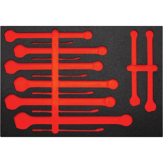 PROTO foam tray for wrench set, SKU J1200FBASDF, black and red, top angle product photography.