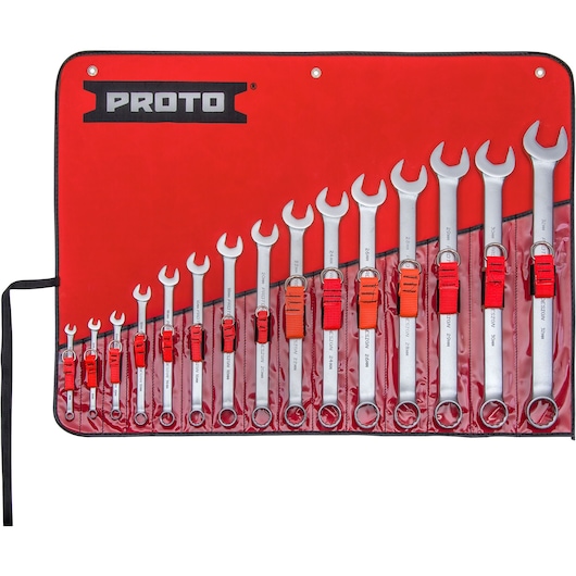 PROTO® Tether-Ready Satin Metric 12-Point Combination ASD Wrench Set (15 pc.)