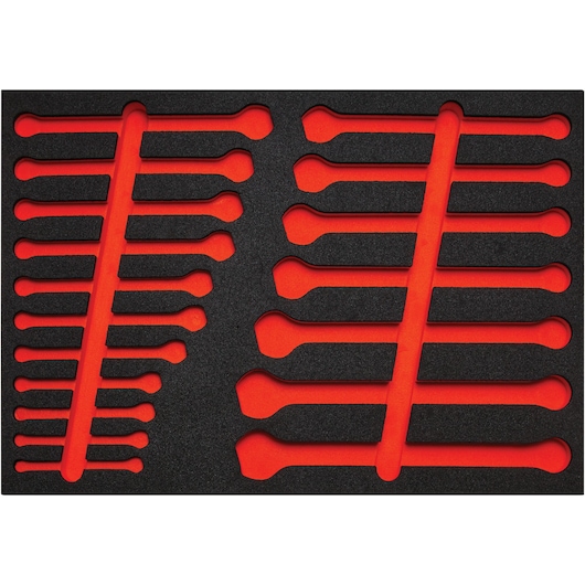 PROTO J1200R-MASDF black and red foam wrench organizer insert, top-down view, tool layout slots visible.