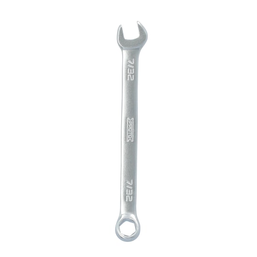 PROTO J1207EFM silver combination wrench 7/32 inch, front angle, photography on white background.