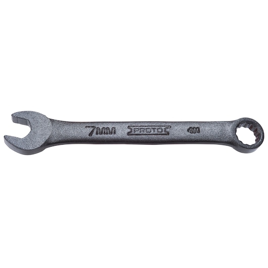 PROTO J1207MESB combination wrench 7mm with open and box ends, silver finish, side view, white background.