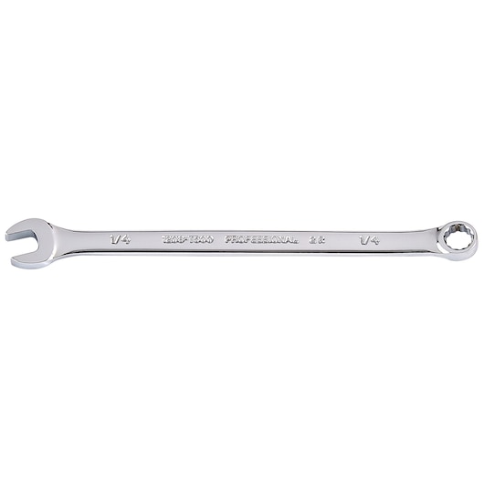 PROTO J1208-T500 chrome combination wrench, 1/4 inch, flat side view on white background.