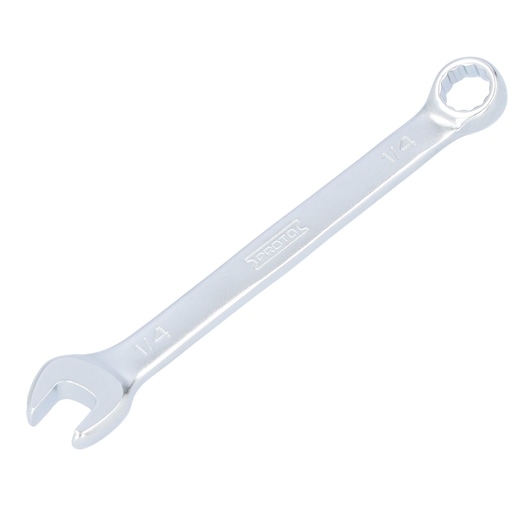 PROTO J1208EFM silver combination wrench, 1/4 inch, top angle on white background.