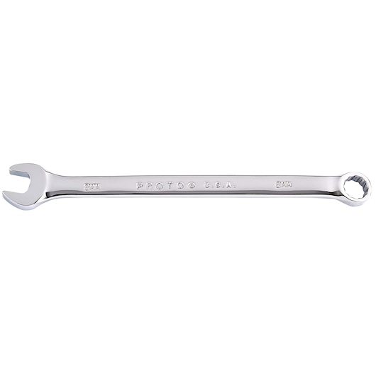 PROTO J1208M-T500 combination wrench, chrome finish, 8mm size, side view on white background.