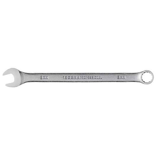 PROTO J1208MA combination wrench, 8mm, silver metal, top view on white background.