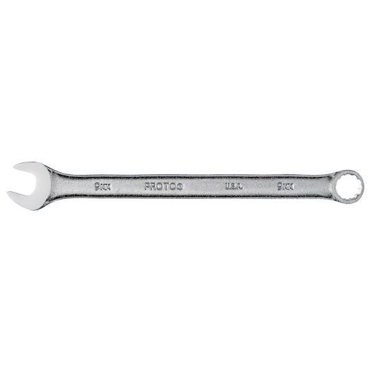 PROTO J1209MA combination wrench, 9mm, silver metal, flat lay, white background.