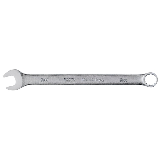 PROTO J1209MA combination wrench, silver finish, 9mm size, flat lay on white background.