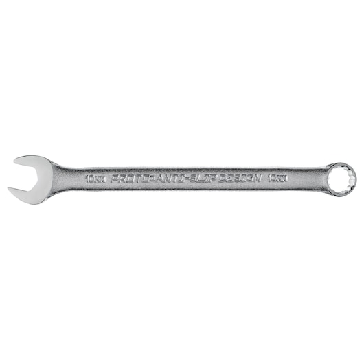 PROTO J1210MASD silver 10mm combination wrench with anti-slip design, side angle, photography