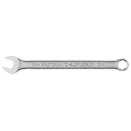 PROTO J1210MHASD combination wrench 10mm, silver finish, horizontal front angle on white background.