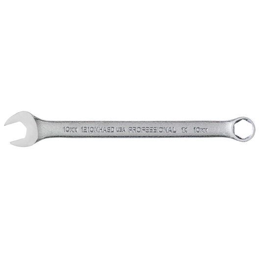 PROTO J1210MHASD combination wrench, silver metal, 10mm size, front angle on white background.