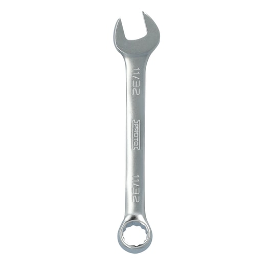 PROTO J1211EFM combination wrench, silver, 11/32 inch size, photo of tool on white background.