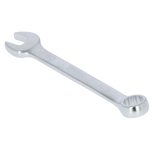 PROTO J1211EFM silver combination wrench with open and box ends, angled on white background.