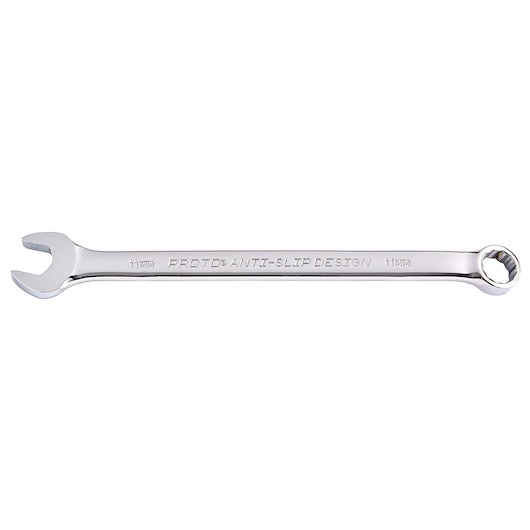 PROTO J1211M-T500 combination wrench, 11mm, chrome finish, flat lay on white background.