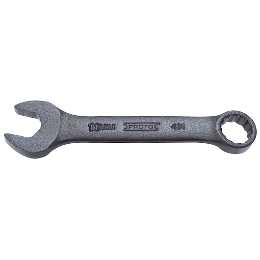 PROTO J1211MESB combination wrench with open and box ends, 10mm size, dark finish, side view on white background.