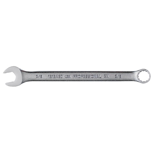PROTO J1212ASD combination wrench, silver finish, 3/8 inch size, product photography, side view.