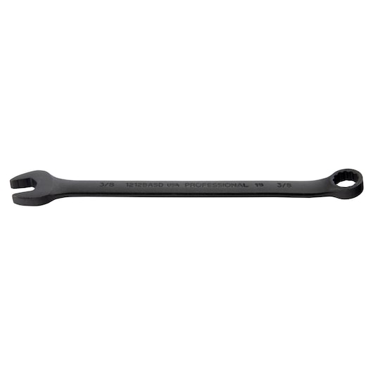PROTO J1212BASD black combination wrench, open and box end, straight angle, on white background.