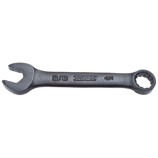 Photo of PROTO J1212ESB combination wrench, 3/8 inch, black finish, top view on white background.