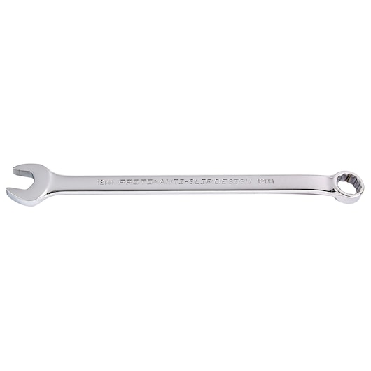 PROTO J1212M-T500 combination wrench, chrome finish, 12mm, top view on white background.