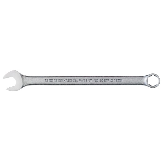 PROTO J1212MHASD combination wrench, silver, 12mm, flat lay on white background.