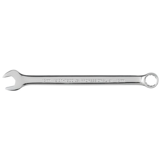 PROTO J1213M-T500 combination wrench, 15mm, silver finish, front angle, on white background.