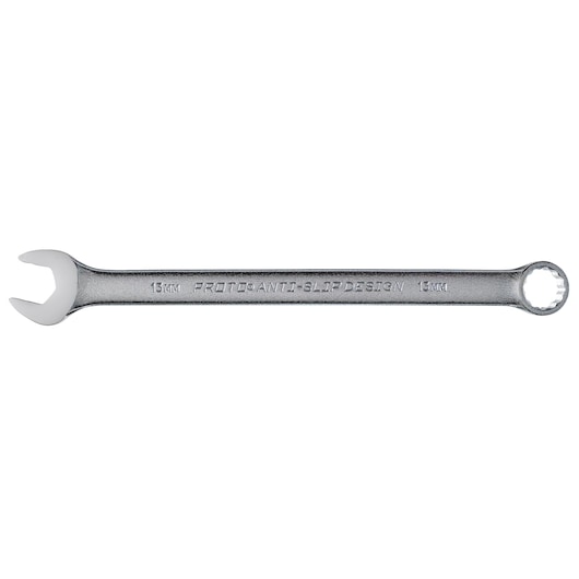 PROTO J1213MASD combination wrench, silver, 13mm, photo on white background.