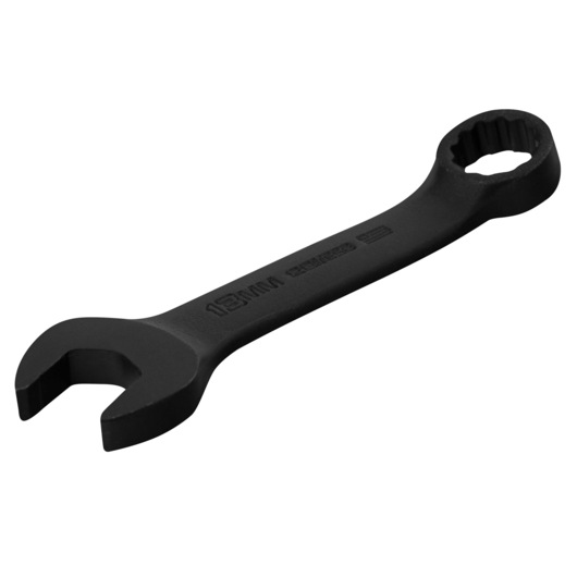 PROTO J1213MESB combination wrench, matte black finish, 18mm size, top angle on white background.